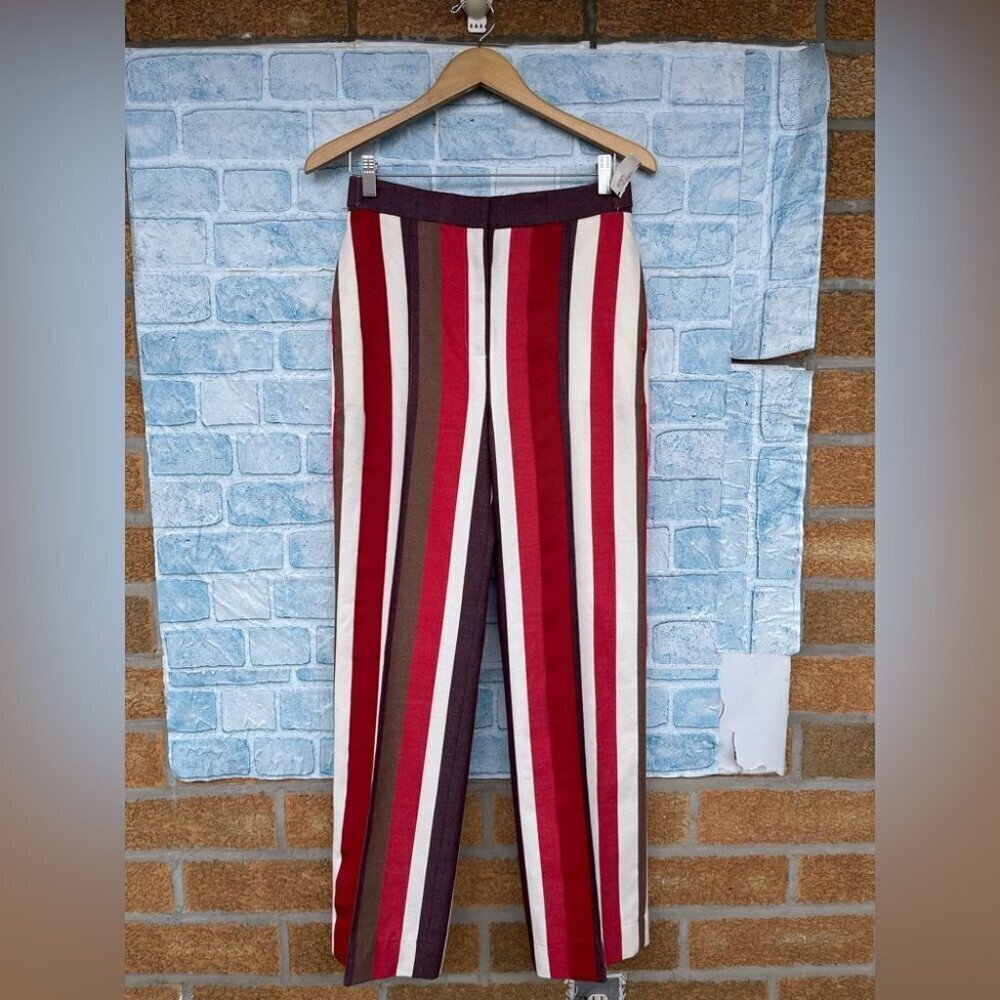 FRENKEN red cotton wool blend graphic stripe wide leg pants size 36/6